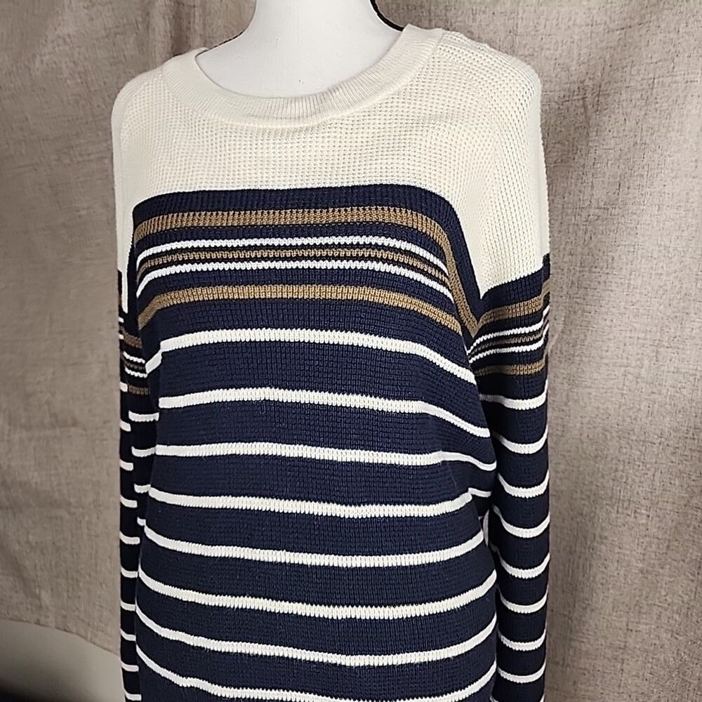 Faherty Womens Throwback Waffle Crewneck Pullover Sweater - Oakland Stripe XL - Picture 4 of 8